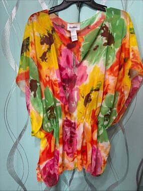 Le Moda Multicolor Floral Elastic Waist Top - Pink, Yellow & Green